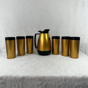 Vintage Thermo Serv Coffee Set Carafe with 6 Tumblers Mid Century Modern Must